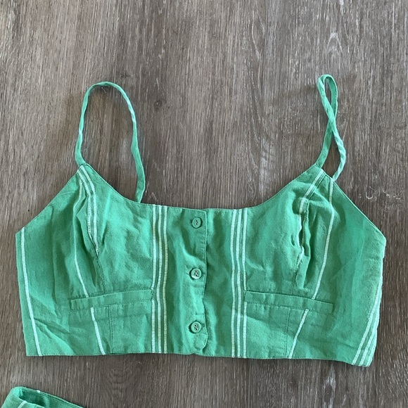 FREE PEOPLE SET Casual Friday Green Stripe Pants & Tank Top - Picture 6 of 16